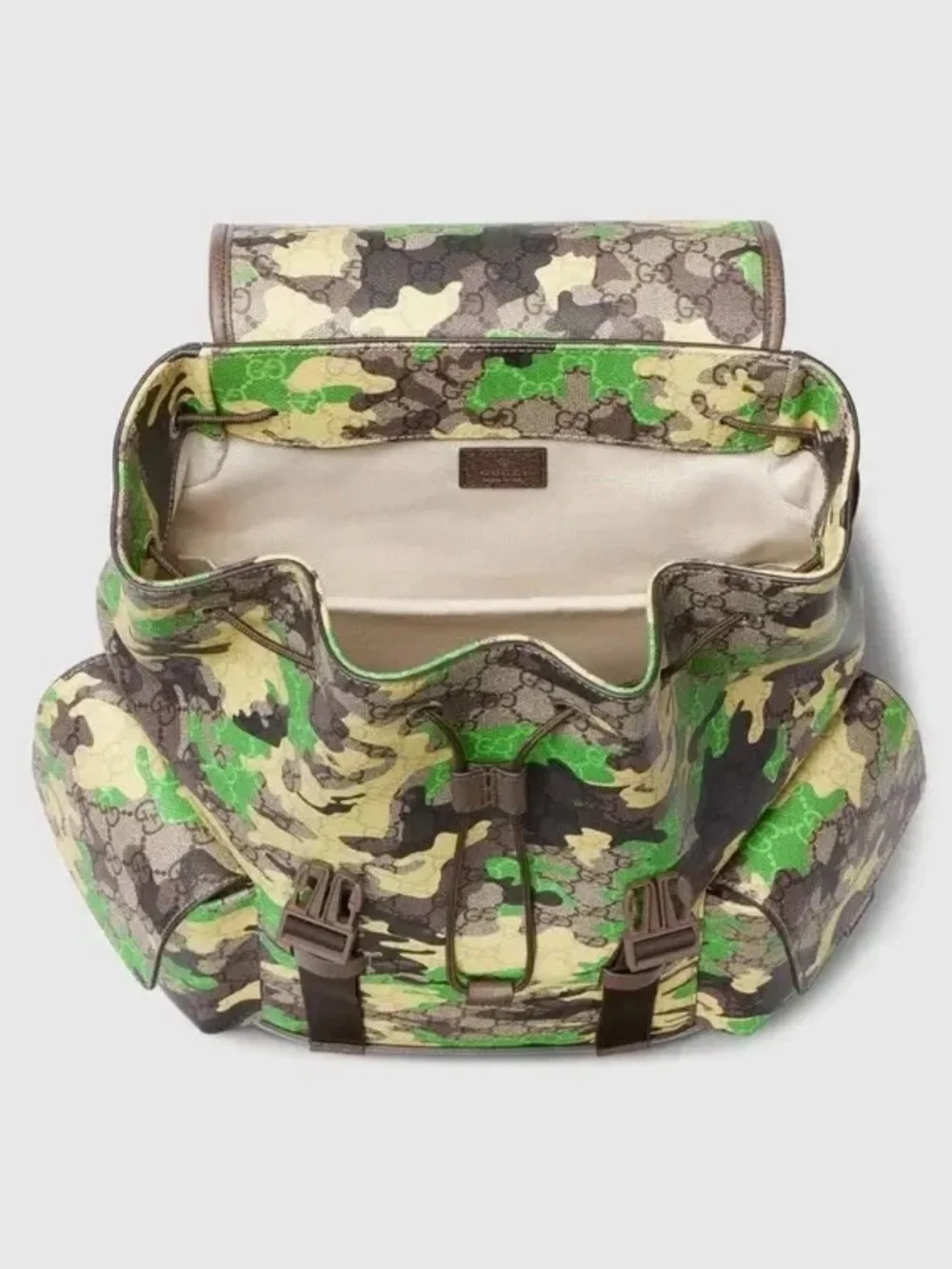 Gucci GG Animation Green Camouflage Large Backpack Laptop Bag Authentic NWT